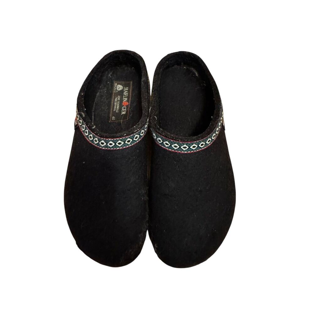 Haflinger Grizzly Clog Womens 40 Black Wool Slip On Slipper Mule Shoes